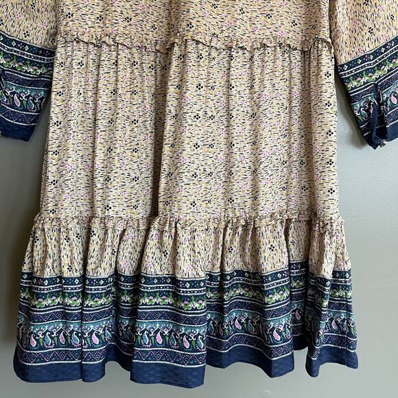 Veronica‎ Beard Lumi Dress Size 2 Silk Cream Beige Blue Floral Ruffles Chic Sexy - Picture 16 of 16